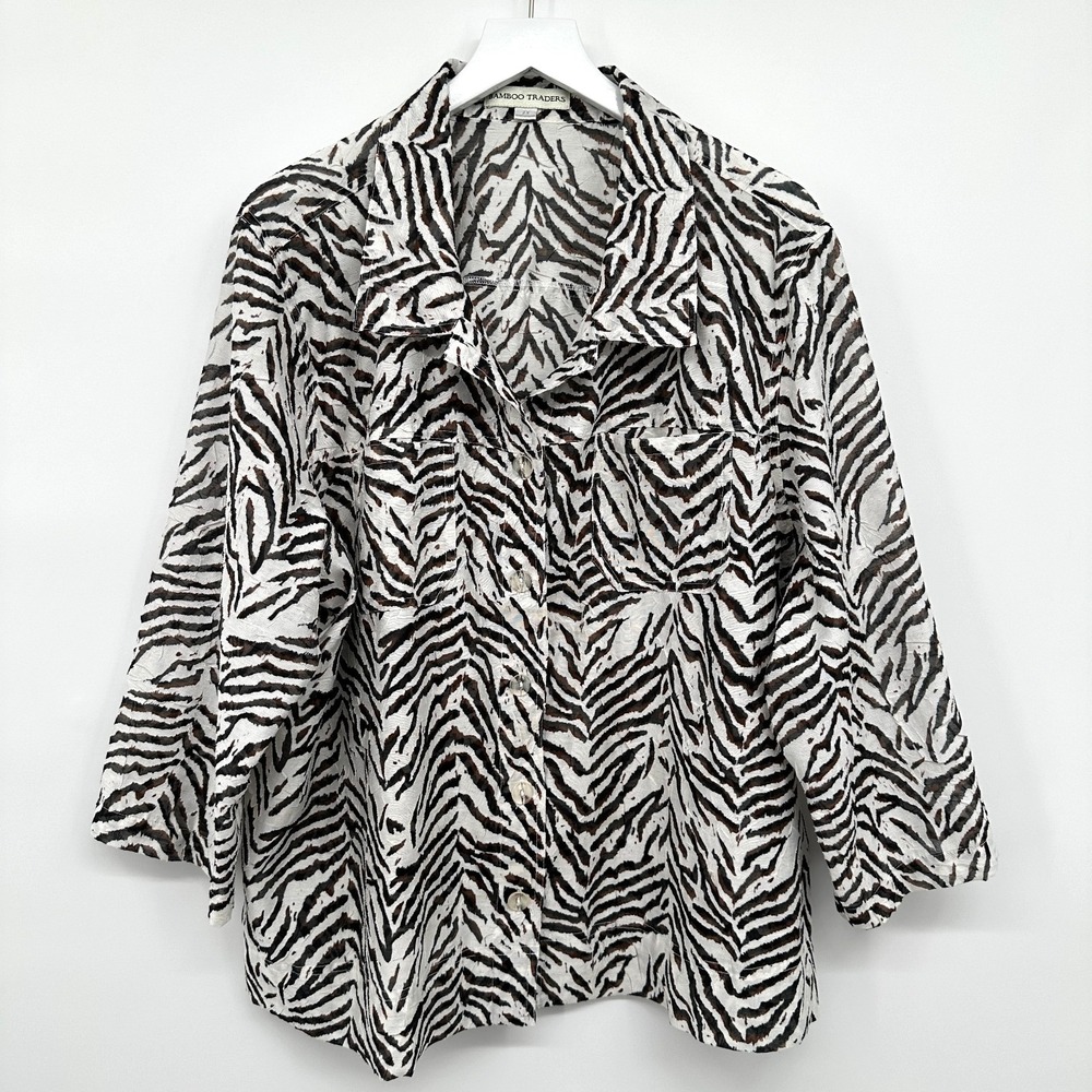 Vintage Bamboo Traders Top Shirt Size 2X Sheer Animal Print 3/4 Sleeves Mob Wife
